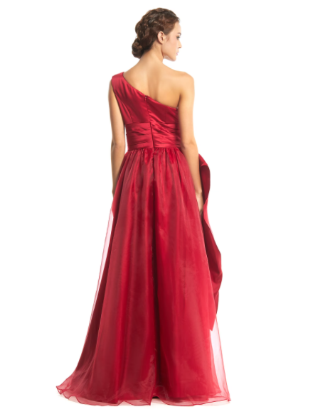 Elegant Prom Formal Evening Dress One Shoulder Sleeveless Floor Length Organza with Side Draping