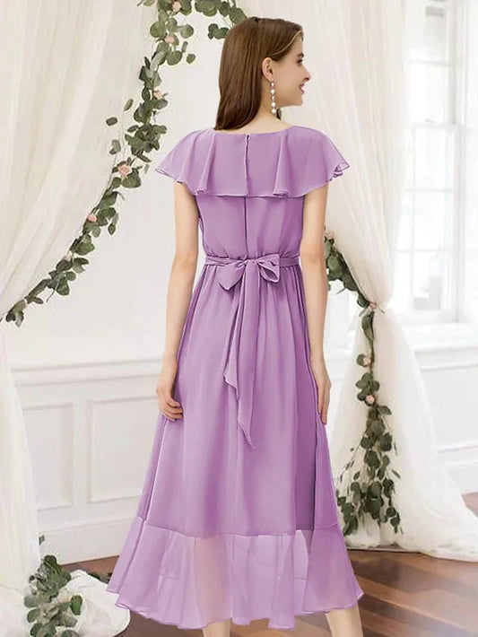 A-Line Bridesmaid Dress V Neck Sleeveless Elegant Asymmetrical Chiffon with Pleats / Ruffles - luolandi