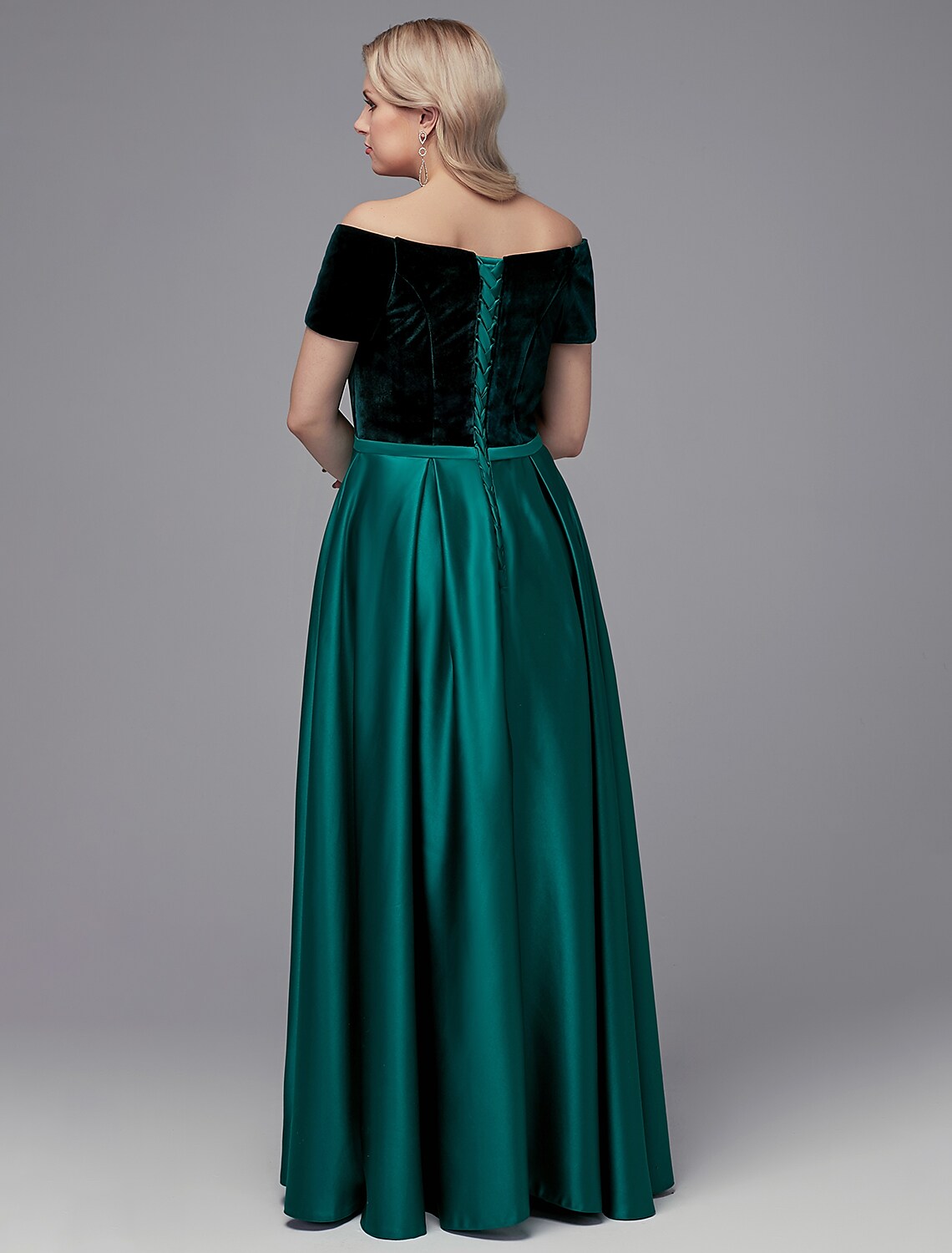 A-Line Special Occasion Dresses Elegant Dress Wedding Guest Floor Length Short Sleeve Off Shoulder Satin with Crystals