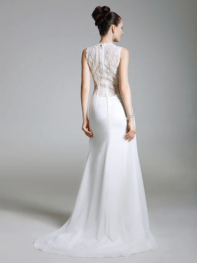 Celebrity Style Dress Formal Evening Sleeveless Chiffon with Lace Split Front