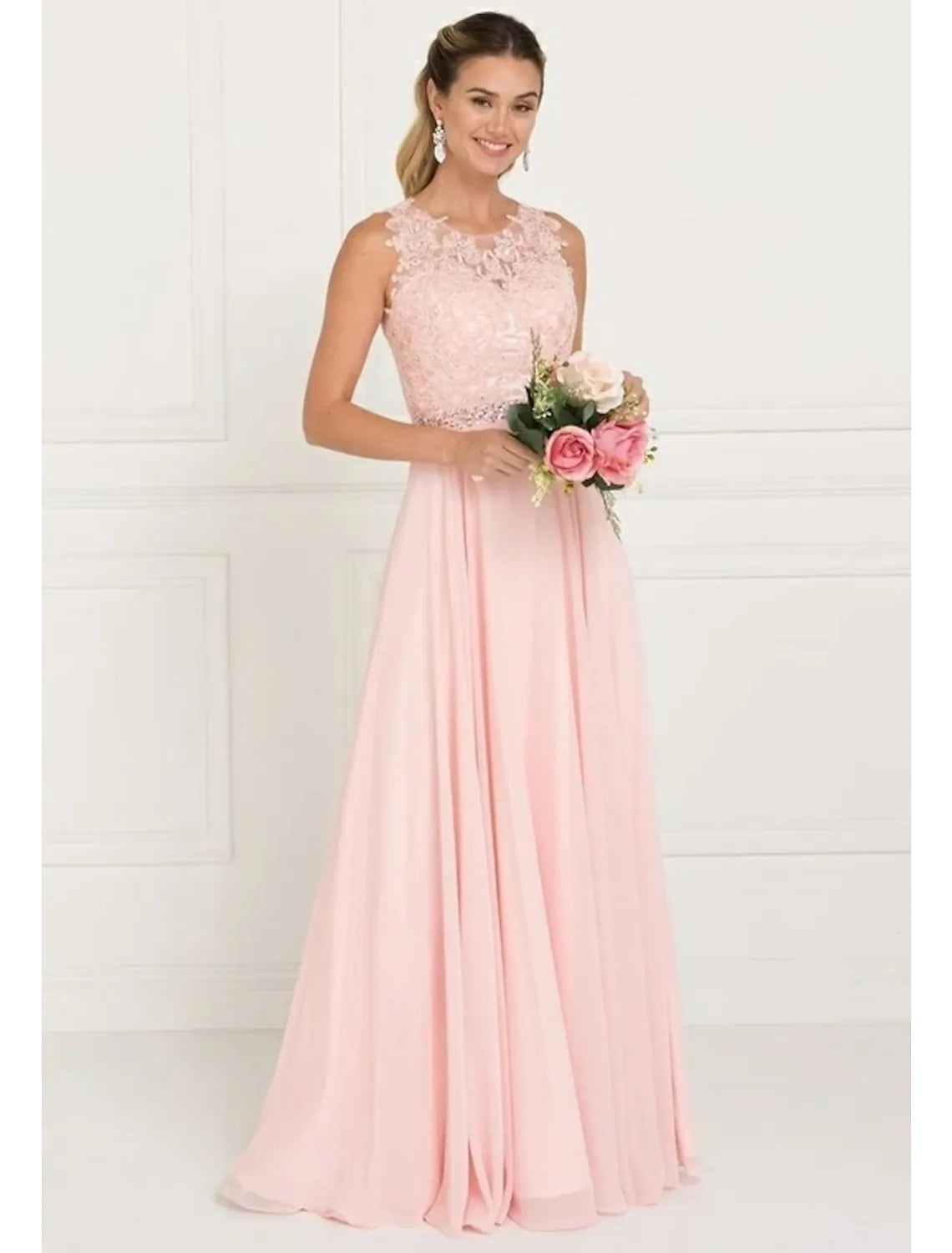 A-Line Bridesmaid Dress Sleeveless Elegant Tulle with Ribbon