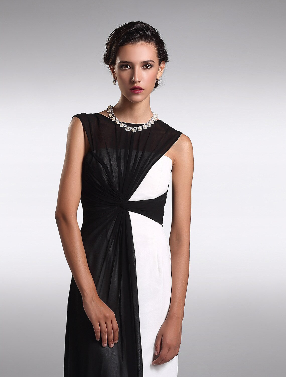 Little Black Dress Dress Wedding Guest Floor Length Sleeveless  V Back with Ruched