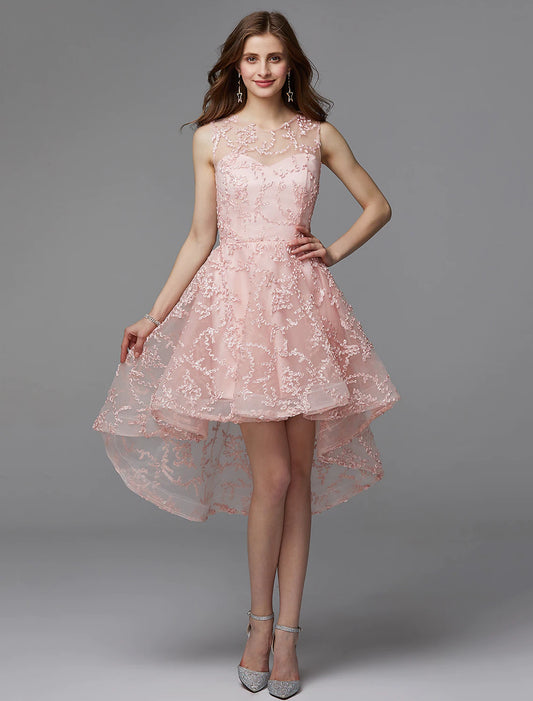A-Line Hot Dress Wedding Guest Asymmetrical Sleeveless Tulle with Appliques