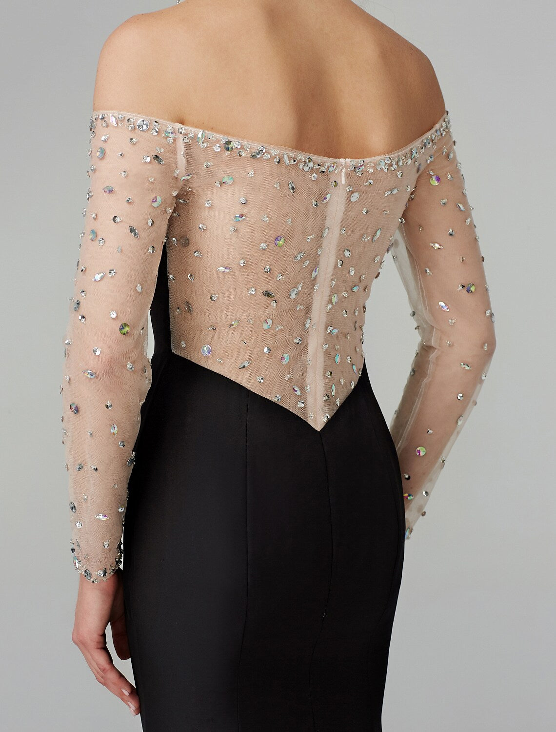 Dress Floor Length Long Sleeve Off Shoulder Chiffon Beading