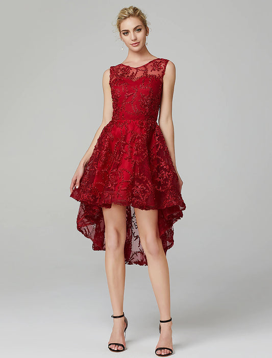 A-Line Hot Dress Wedding Guest Asymmetrical Sleeveless Tulle with Appliques