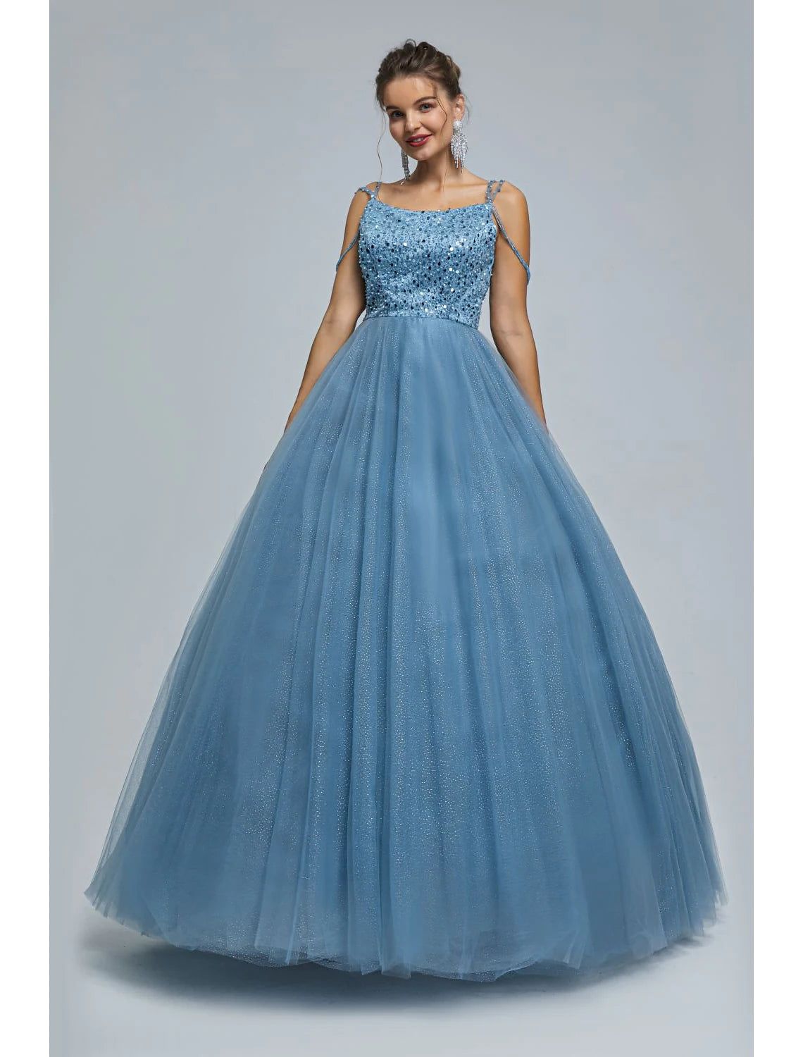 Sparkle Shine Dress Graduation Floor Length Sleeveless Strap Tulle with Pearls Sequin