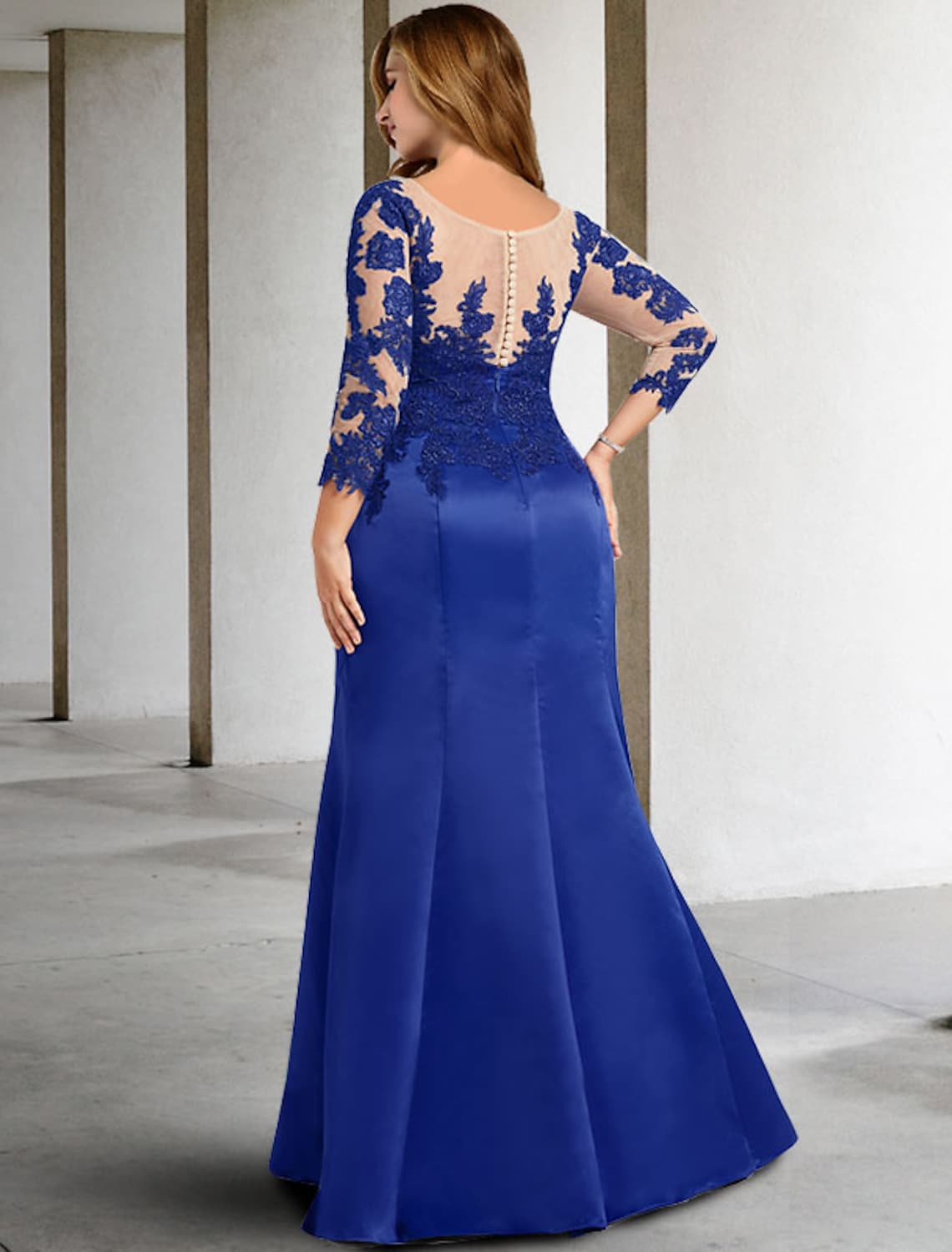 Mother of the Bride Dress Plus Size Elegant Floor Length Chiffon Lace Length Sleeve No with Applique