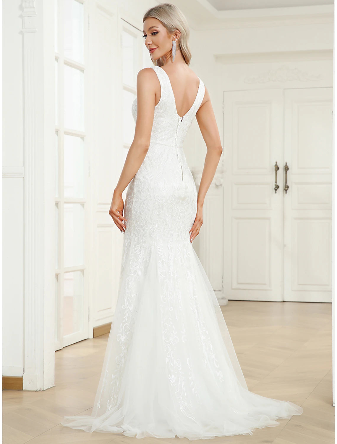 Wedding Dresses Sleeveless V Neck Lace With