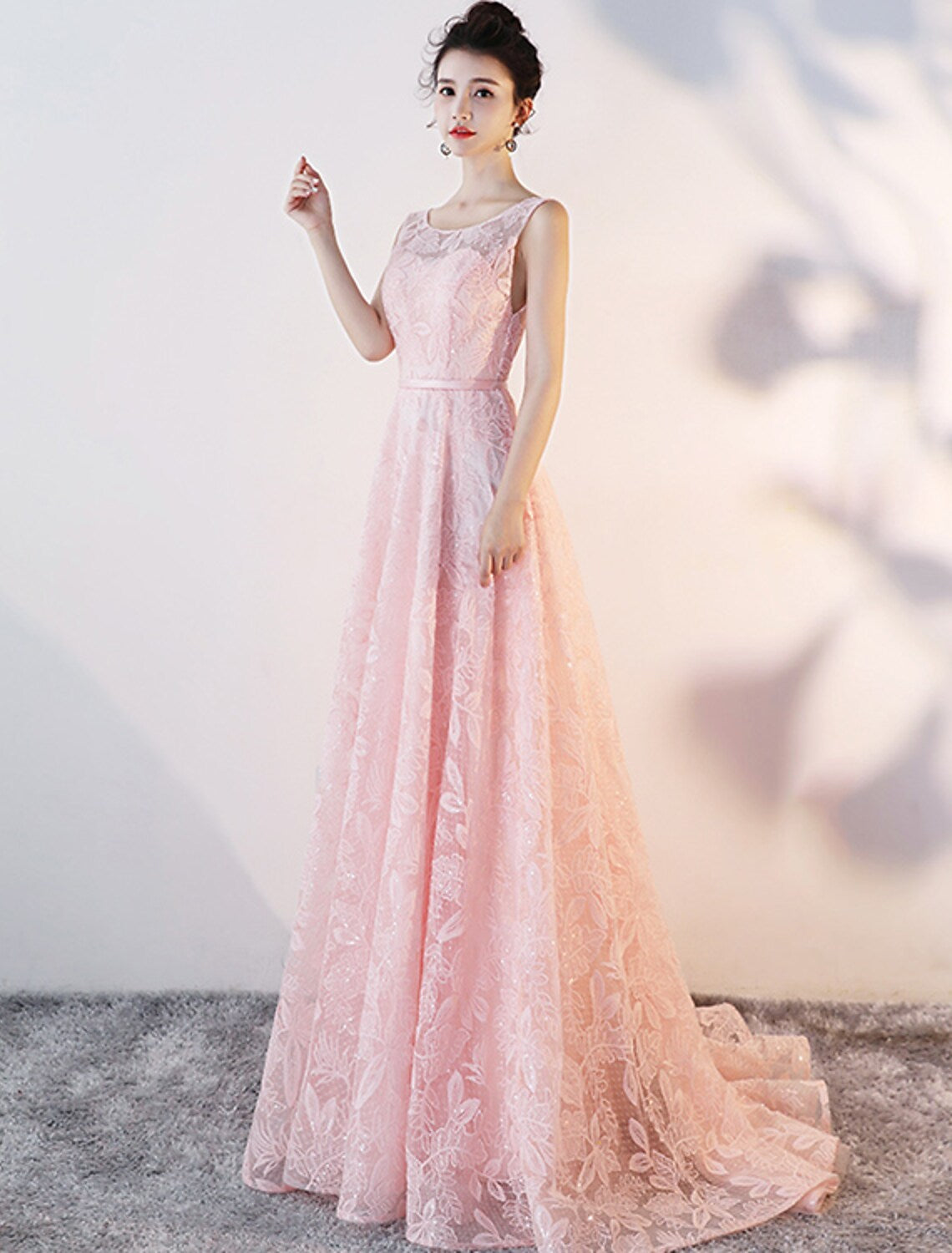 A-Line Prom Dresses Sexy Dress Engagement Sleeveless Lace with Embroidery