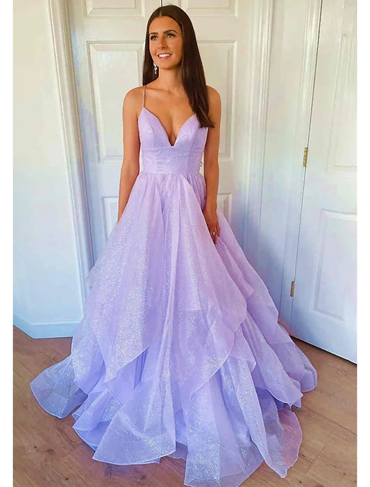 Prom Dresses Glittering Dress Wedding Party Sleeveless Strap Tulle Backless with Sequin Ruffle
