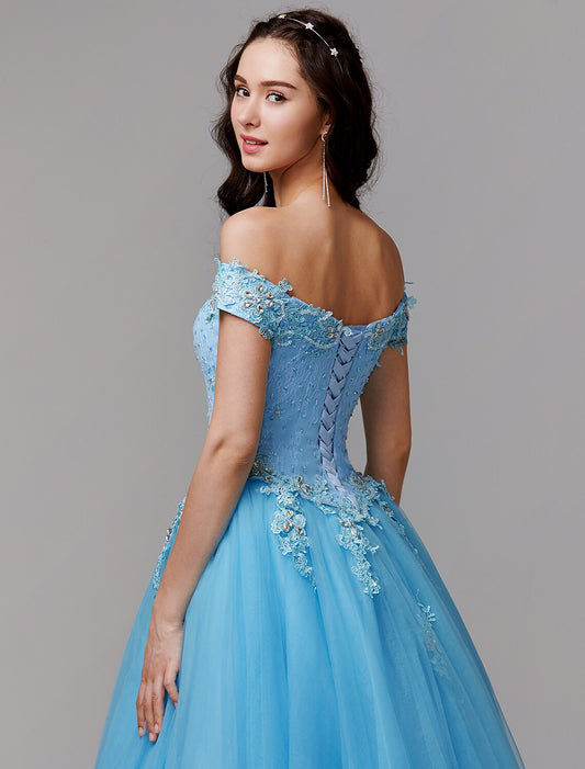 Vintage Dress Evening Floor Length Sleeveless Off Shoulder Lace Appliques