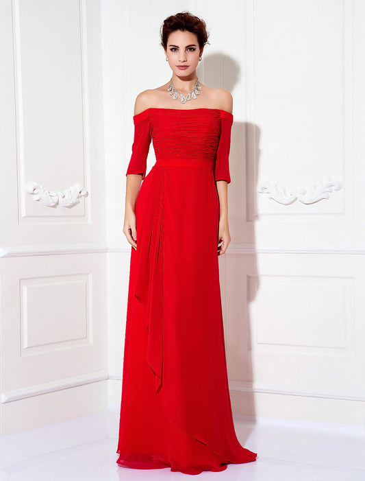 Minimalist Dress Wedding Half Sleeve Off Shoulder Chiffon
