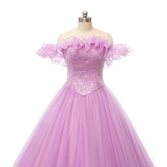 Prom Dresses Puffy Dress Quinceanera Floor Length Sleeveless Off Shoulder Tulle Pearls Sequin