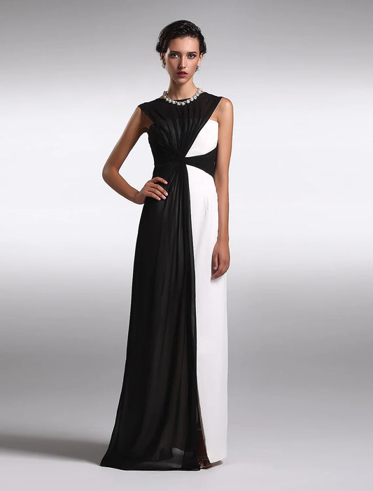 Little Black Dress Dress Wedding Guest Floor Length Sleeveless V Back with Ruched