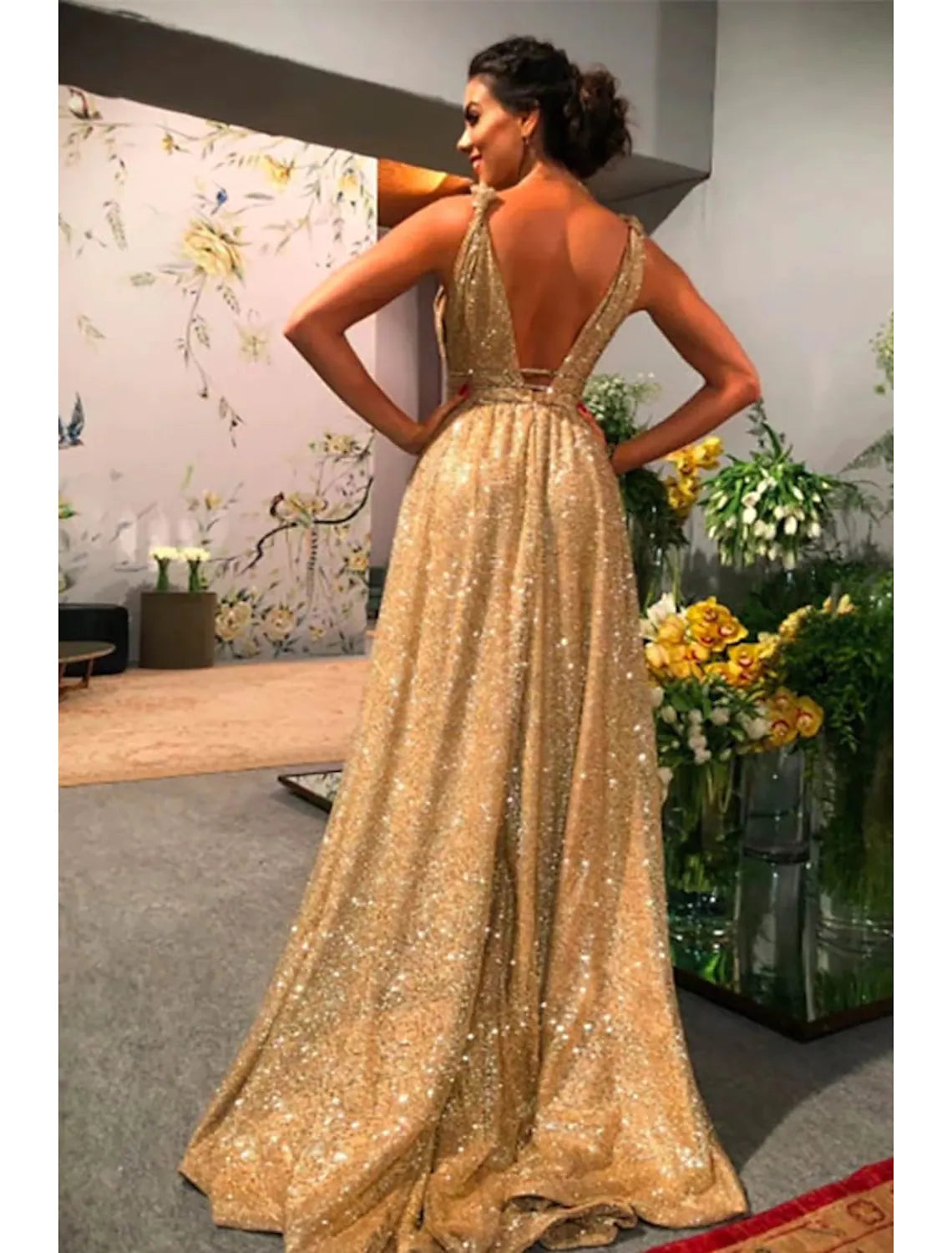 A-Line Prom Dresses Luxurious Dress Strap Stretch Satin Backless with Sequin