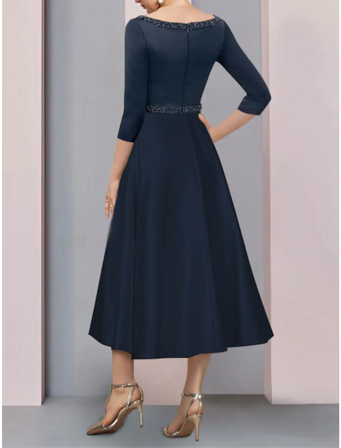 A-Line Mother of the Bride Dress Wedding Vintage Elegant V Neck Length Short Sleeve with Pleats Beading