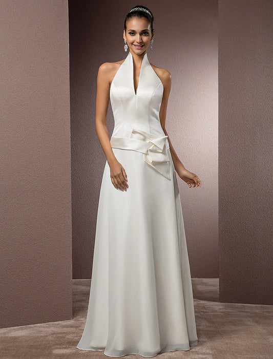 Open Back Wedding Dresses Floor Length Regular Straps Chiffon With Sash
