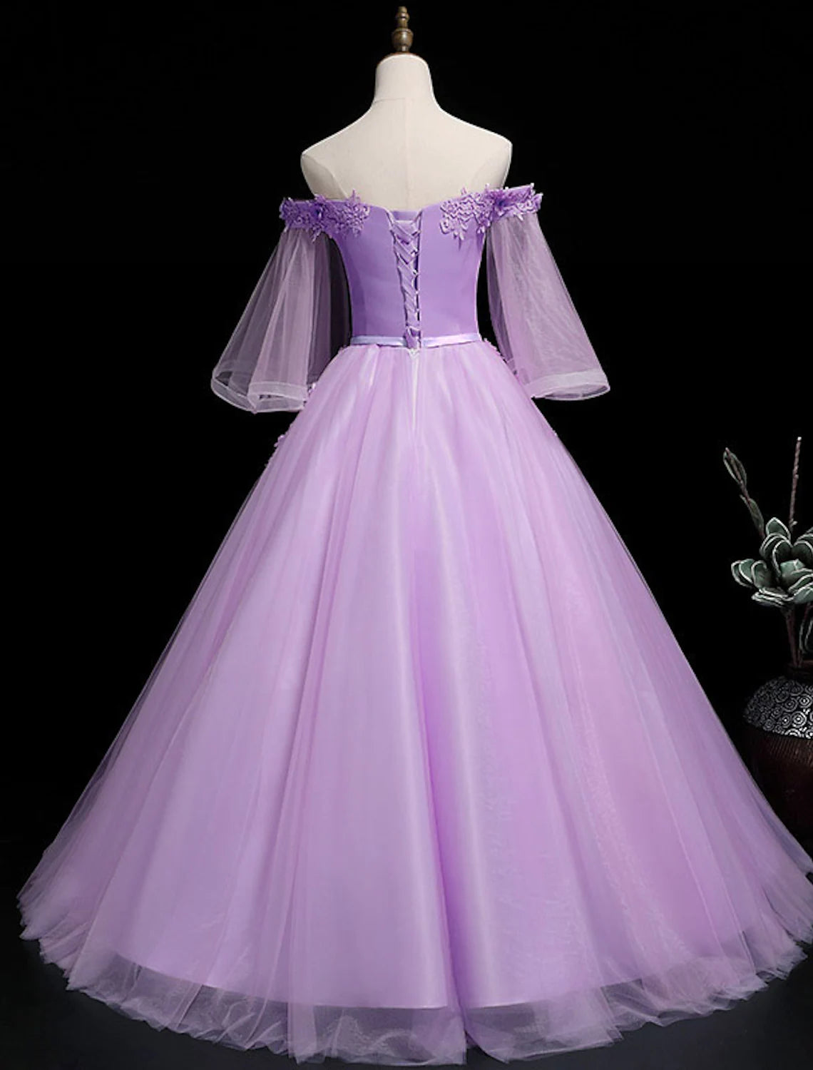 Luxurious Floral Quinceanera Prom Birthday Dress Off Shoulder Length Sleeve Floor Length Tulle Embroidery