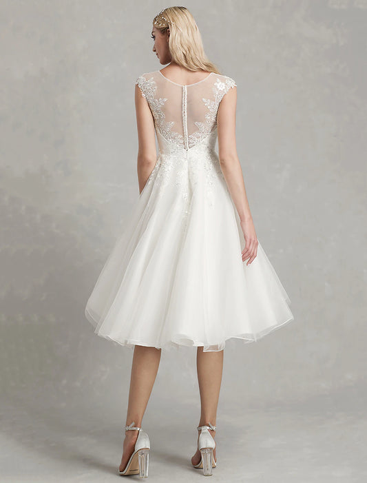 Open Back Little White Dresses Wedding Dresses A-Line Lace Appliques