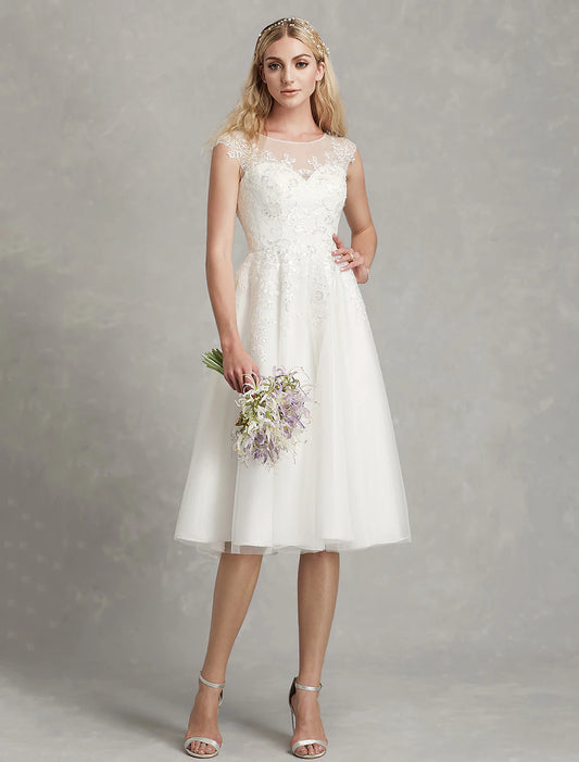 Open Back Little White Dresses Wedding Dresses A-Line Lace Appliques
