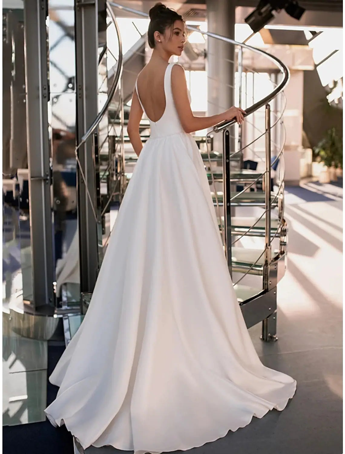 Wedding Dresses Sleeveless Square Satin Beading