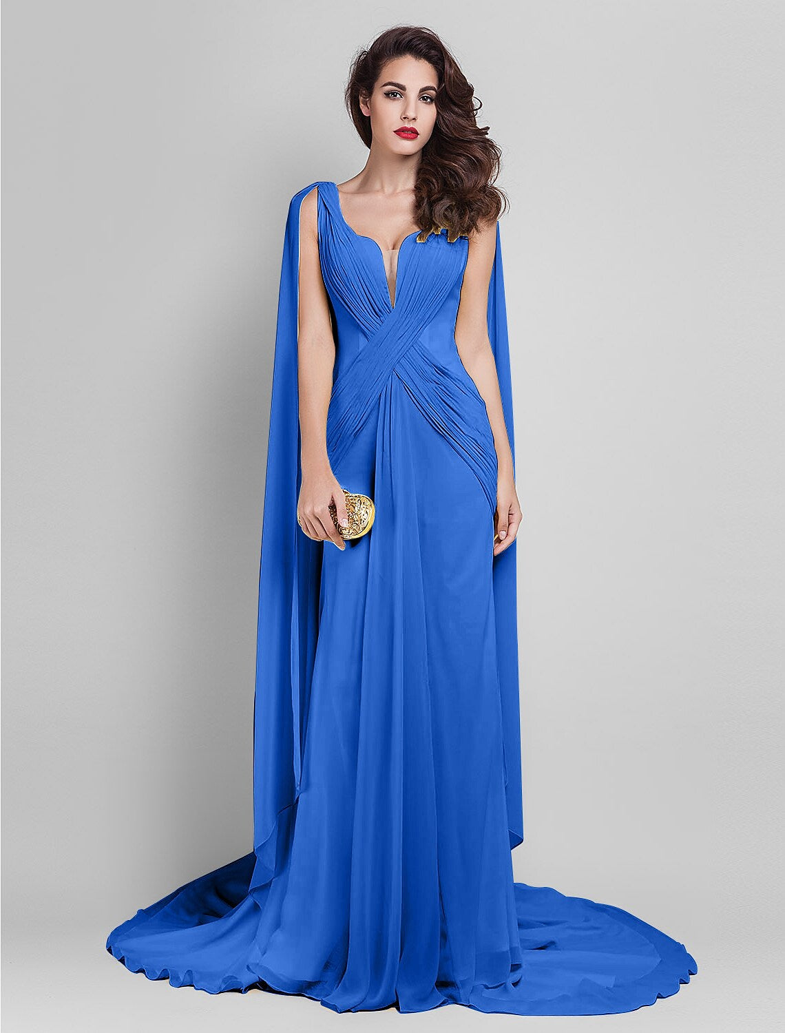 Elegant Dress Wedding Sleeveless Neck V Back Criss Cross Side Draping