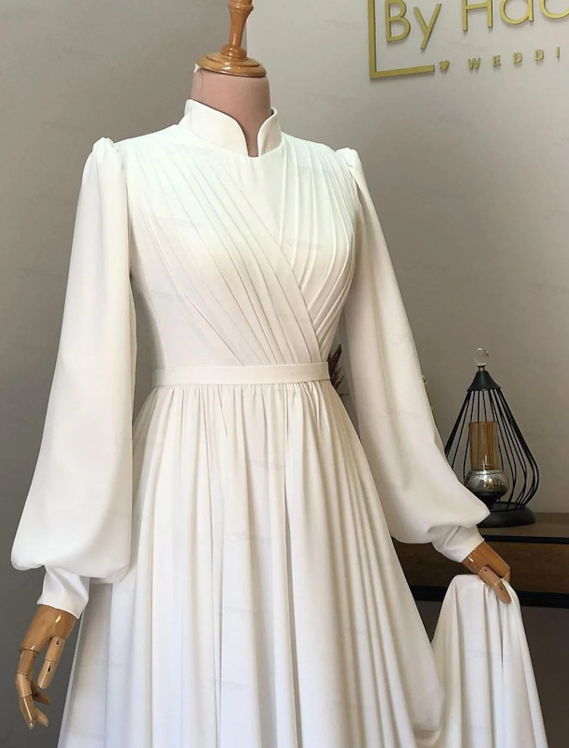 Vintage Casual Wedding Dresses A-Line Long Sleeve High Neck Chiffon With Pleats