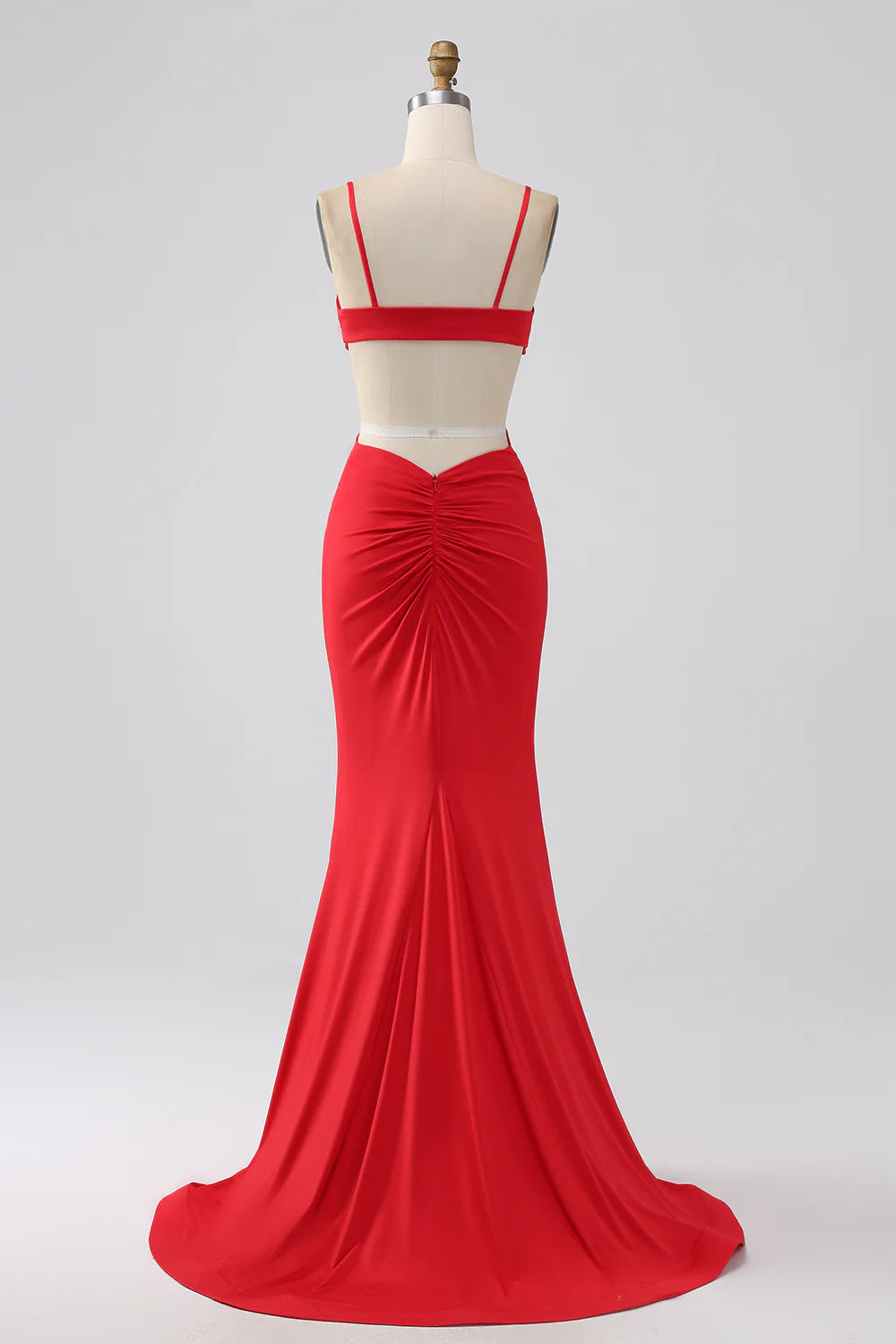 DingJiDress Spaghetti Straps Mermaid Backless Red Long Prom Dress