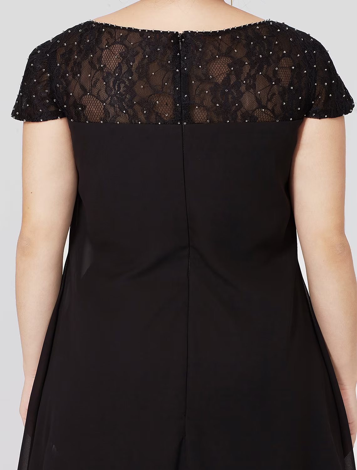 Mother of the Bride Dress Formal Little Black Dress Plus Size Knee Length Chiffon Lace Short Sleeve No with Pleats Beading Lace