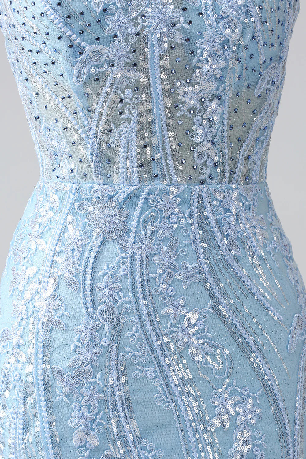 DingJiDress Sky Blue Sparkly Mermaid Corset Prom Dress with Sequins