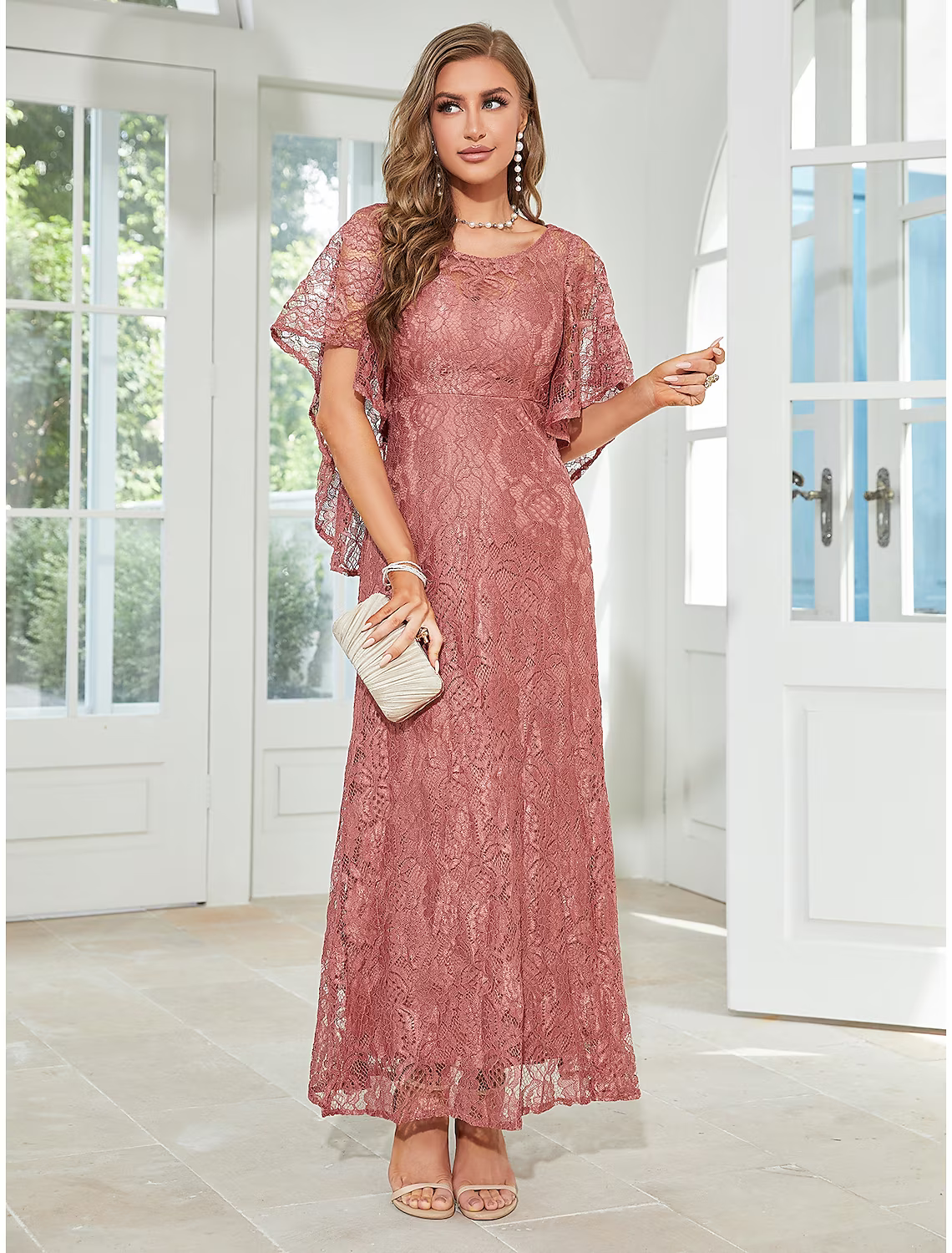 A-Line Wedding Guest Dresses Elegant Dress Party Wear Ankle Length Half Sleeve Lace with Ruffles Appliques Mother of the Bride Dresses