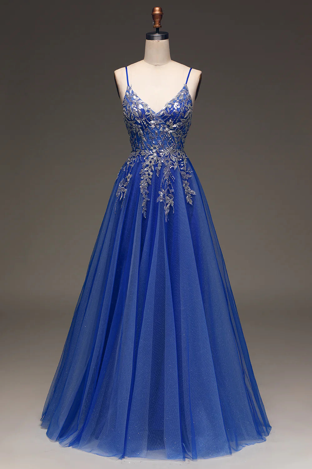 DingJiDress A-Line Sequins Royal Blue Prom Dress with Appliques