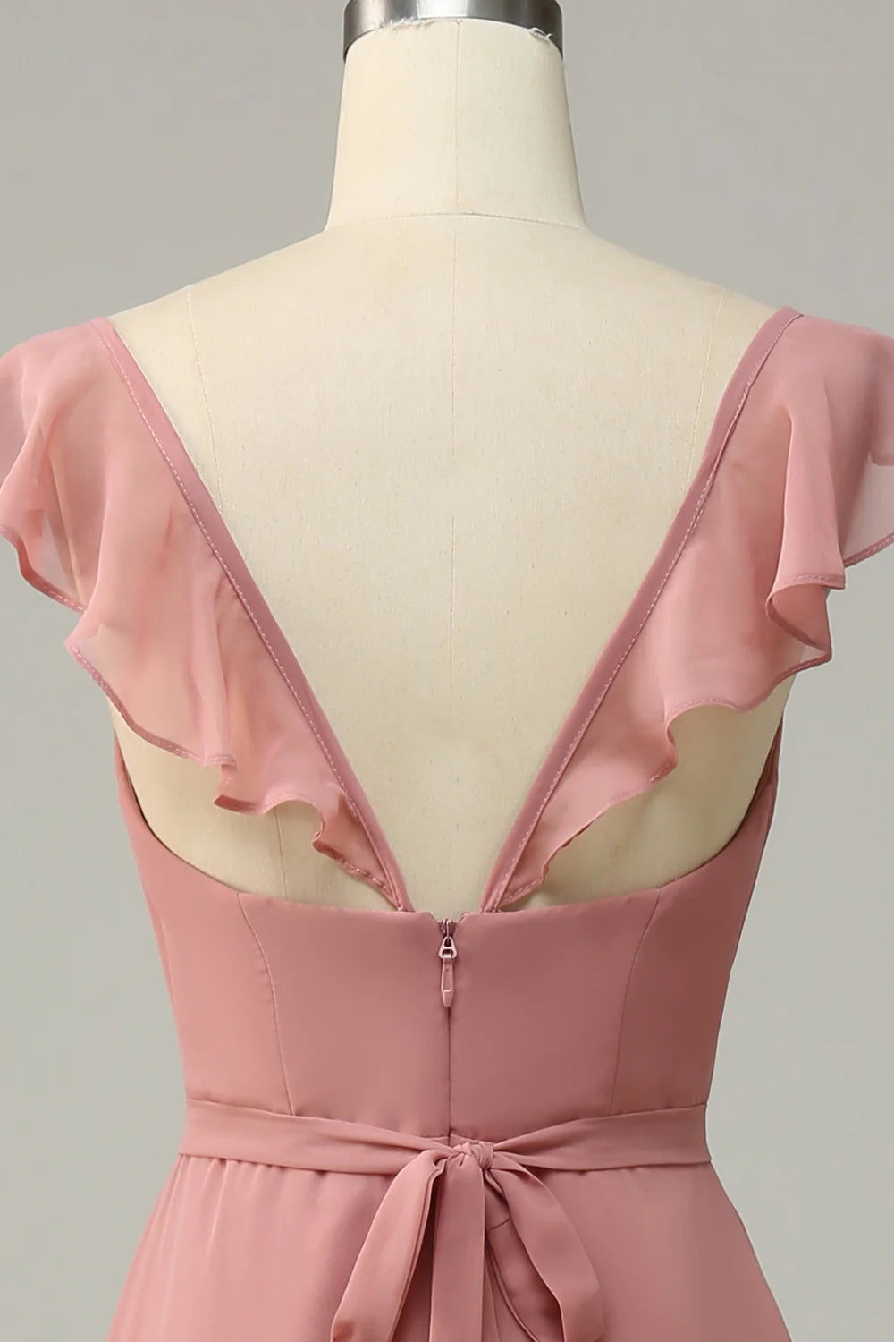 DingJiDress Dusty Rose A Line Ruffles Long Bridesmaid Dress With Slit