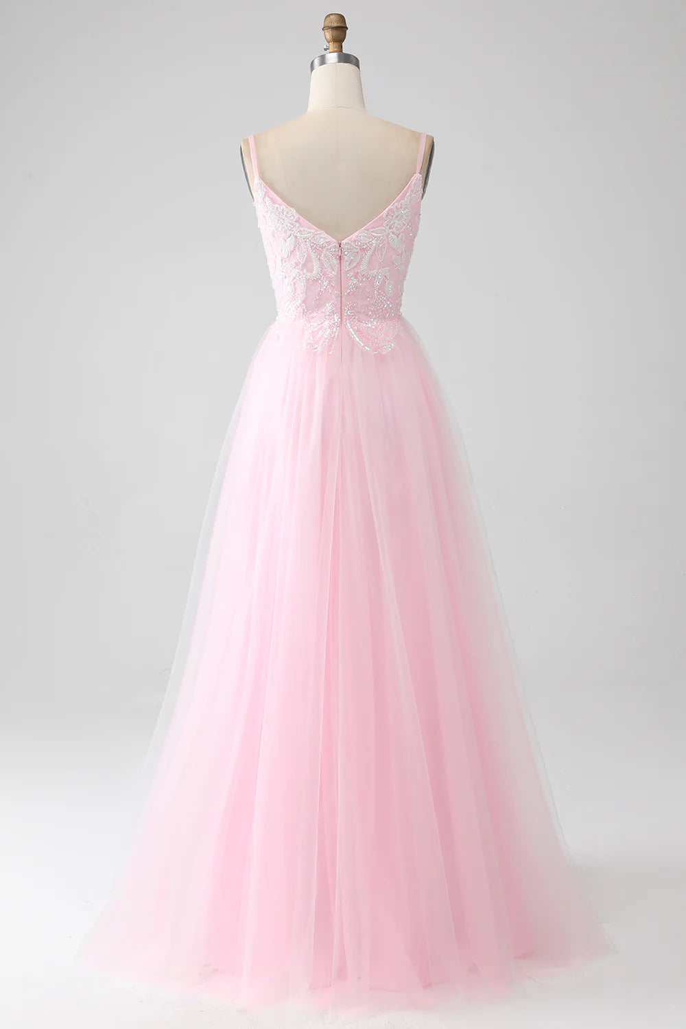 DingJiDress Light Pink A-Line Spaghetti Straps Prom Dress with Beading