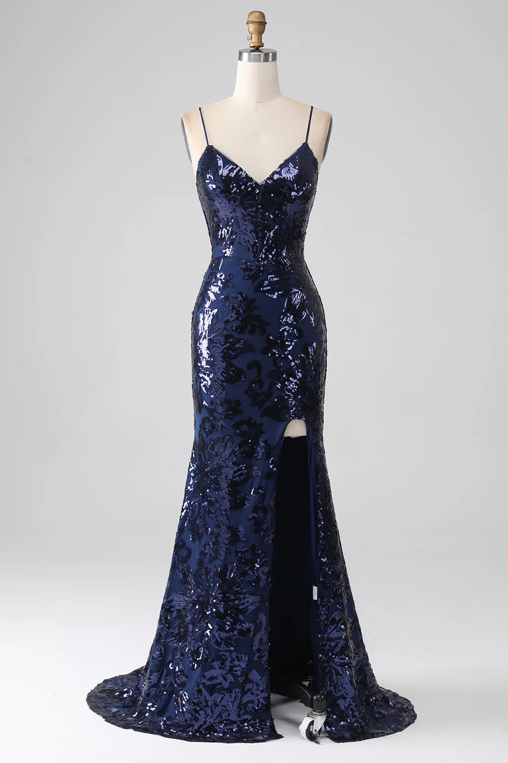 DingJiDress Shimmering Sequin Mermaid Spaghetti Strap Prom Dress with Slit