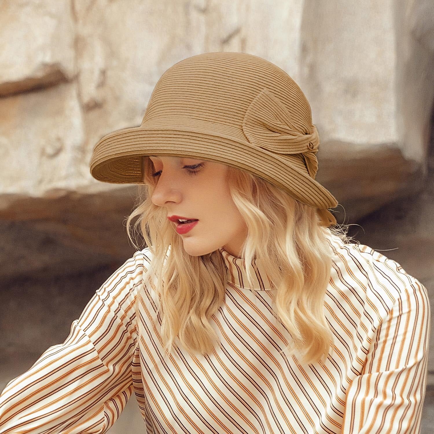 Wholesale Hats Straw synthetic fibre Bucket Hat Wedding Tea Party Elegant Wedding With Bowknot Pure Color Headpiece Headwear