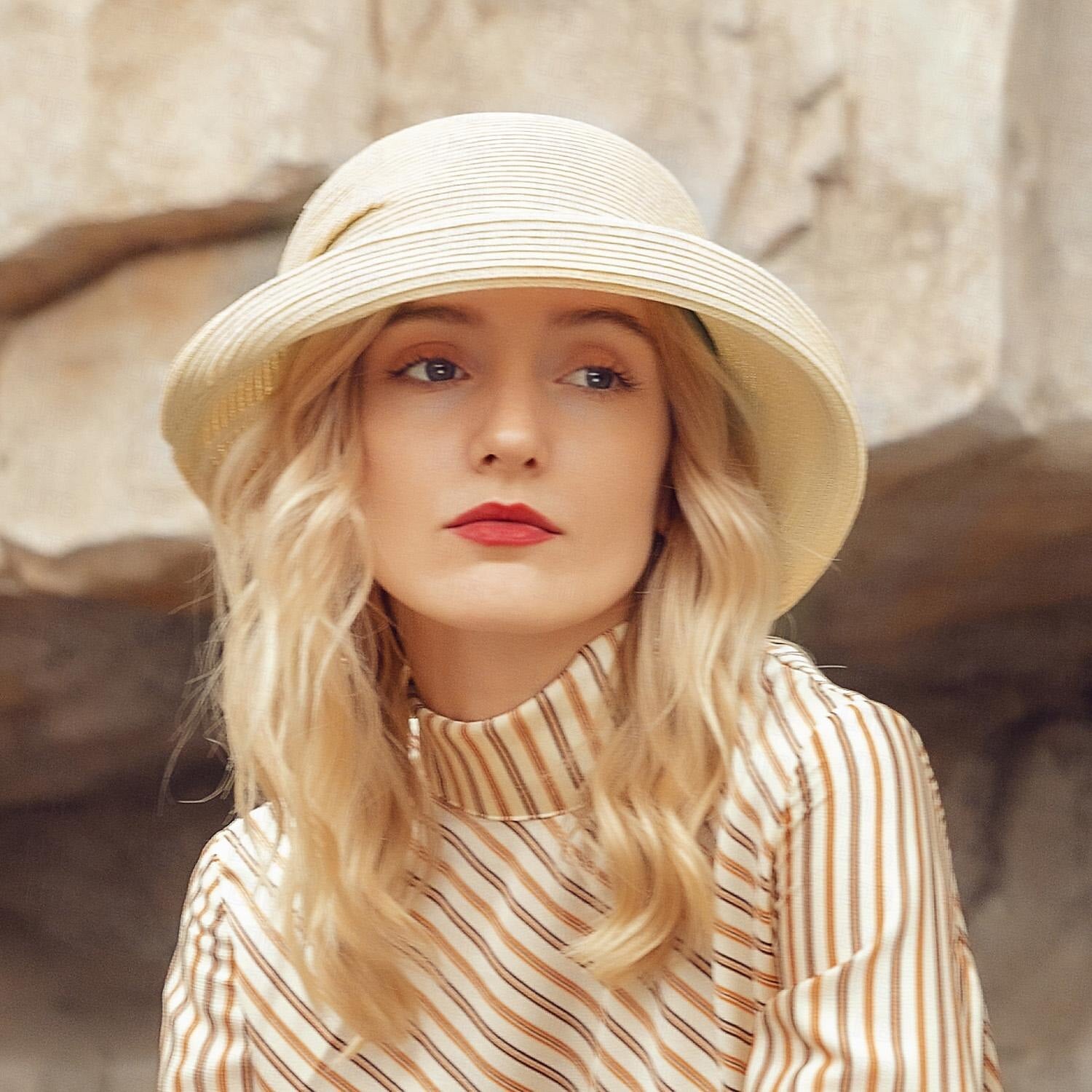 Wholesale Hats Straw synthetic fibre Bucket Hat Wedding Tea Party Elegant Wedding With Bowknot Pure Color Headpiece Headwear