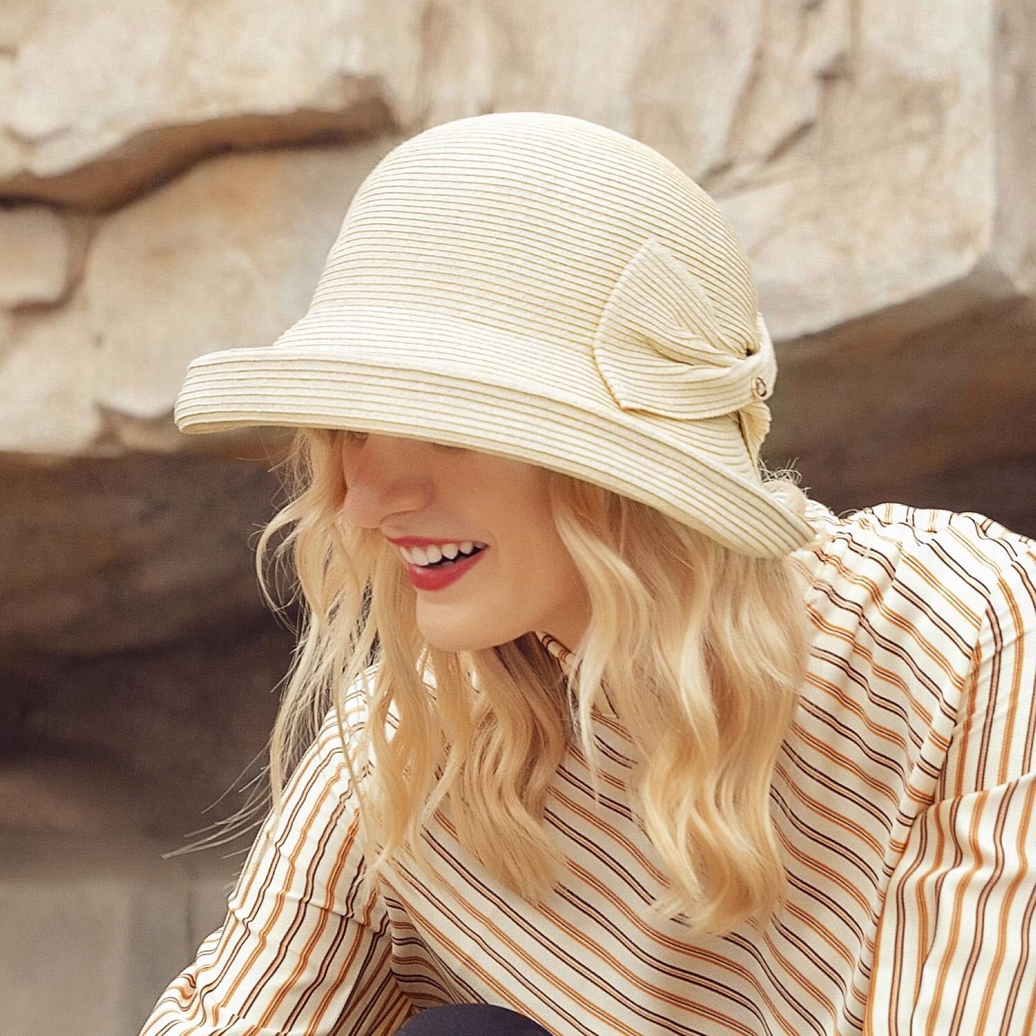 Wholesale Hats Straw synthetic fibre Bucket Hat Wedding Tea Party Elegant Wedding With Bowknot Pure Color Headpiece Headwear