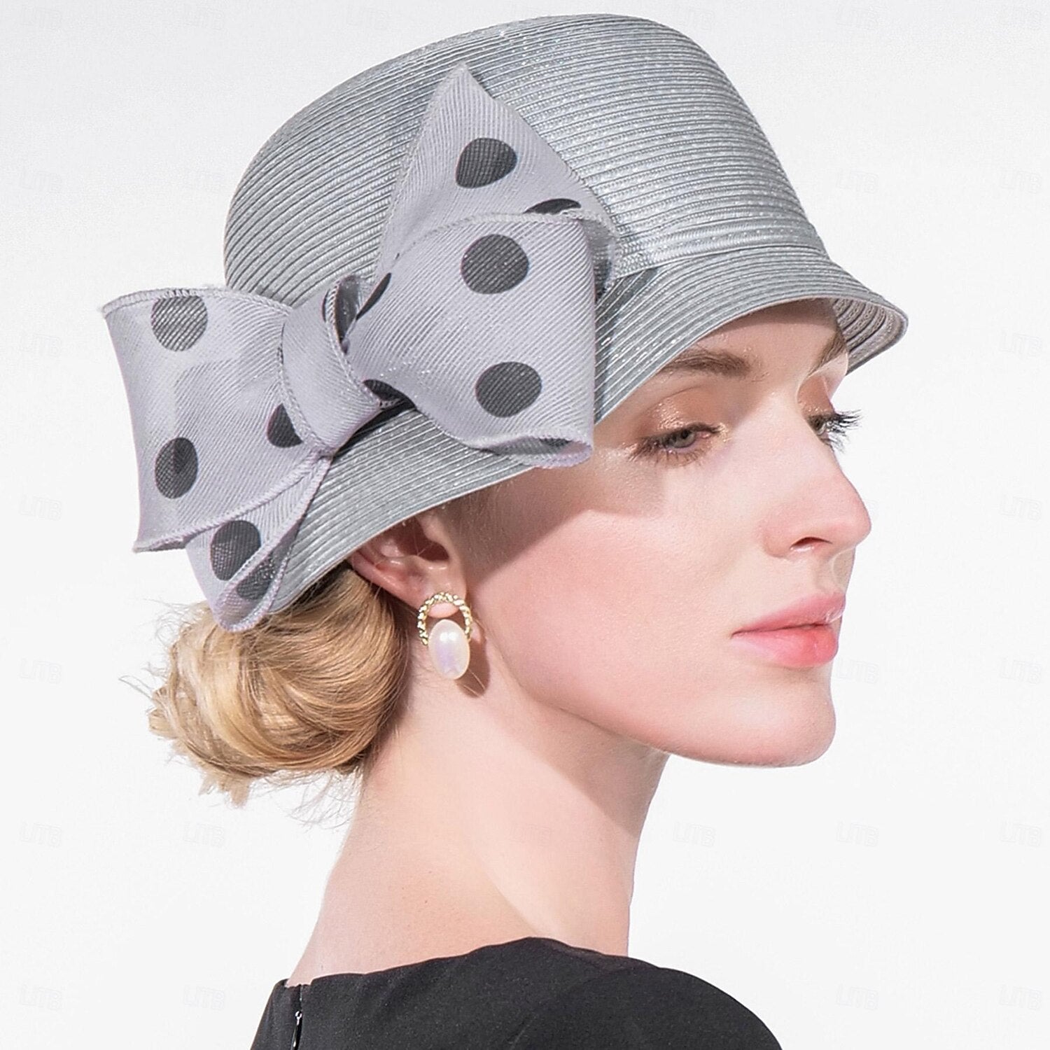 DingJiDress Hats Fiber Bucket Hat Sun Hat Wedding Tea Party Elegant Wedding With Bowknot Polka