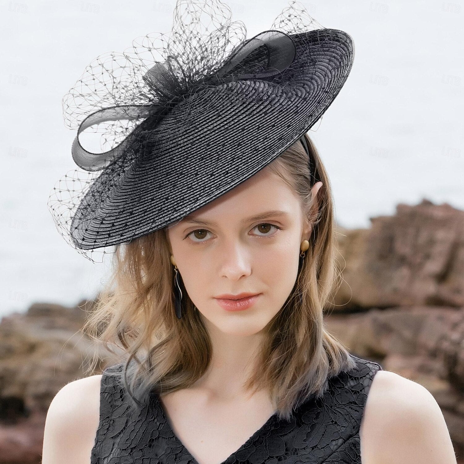 DingJiDress Hats Tulle Hat Top Hat Veil Hat Wedding Tea Party Elegant Retro With Tulle Face Veil Headwear