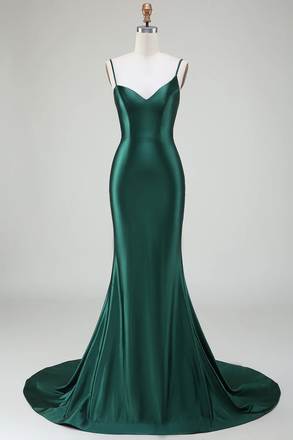 DingJiDress Dark Green Mermaid Spaghetti Straps Sweep Train Prom Dress