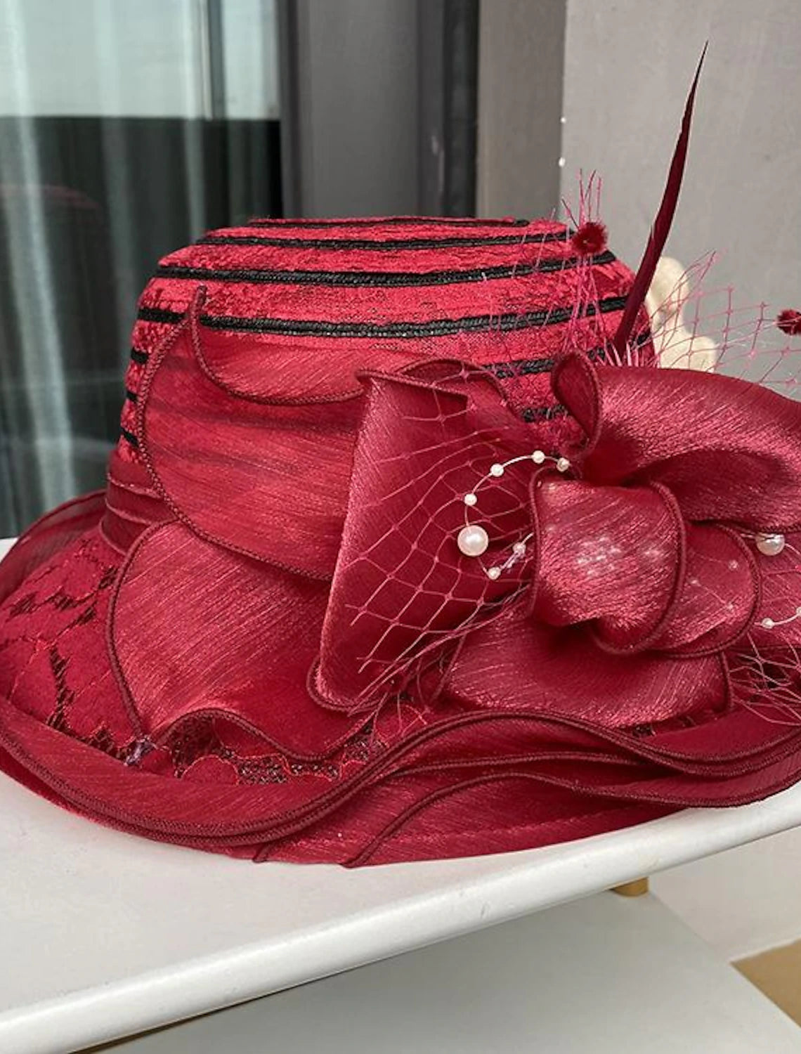 DingJiDress Fascinators Hats Headwear Polyester Straw Hat Casual Holiday Elegant Vintage With Feather Faux Pearl Headpiece Headwear