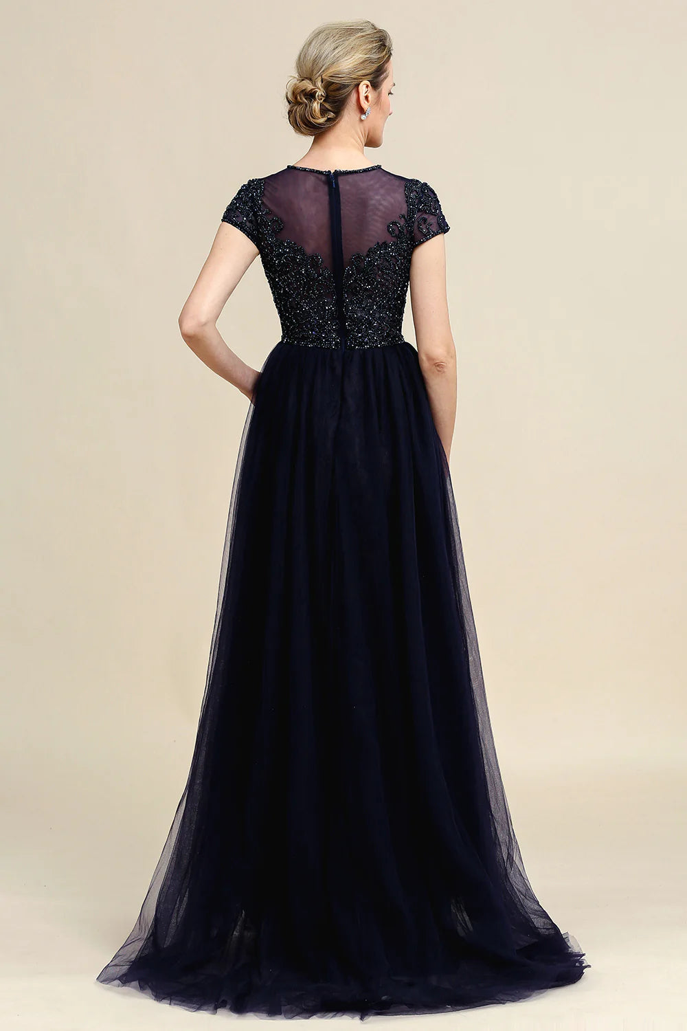 DingJiDress Fashion Mom Of The Bride Dressbride Mother Dress Navy A Line Tulle Beaded Glitter Mother of Bride Dress