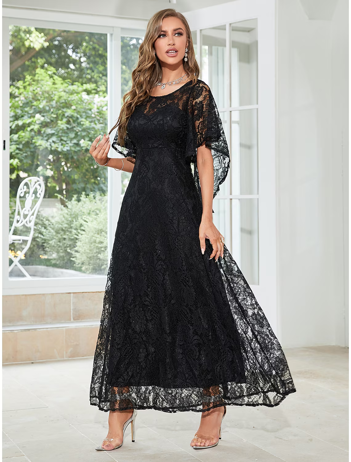 A-Line Wedding Guest Dresses Elegant Dress Party Wear Ankle Length Half Sleeve Lace with Ruffles Appliques Mother of the Bride Dresses