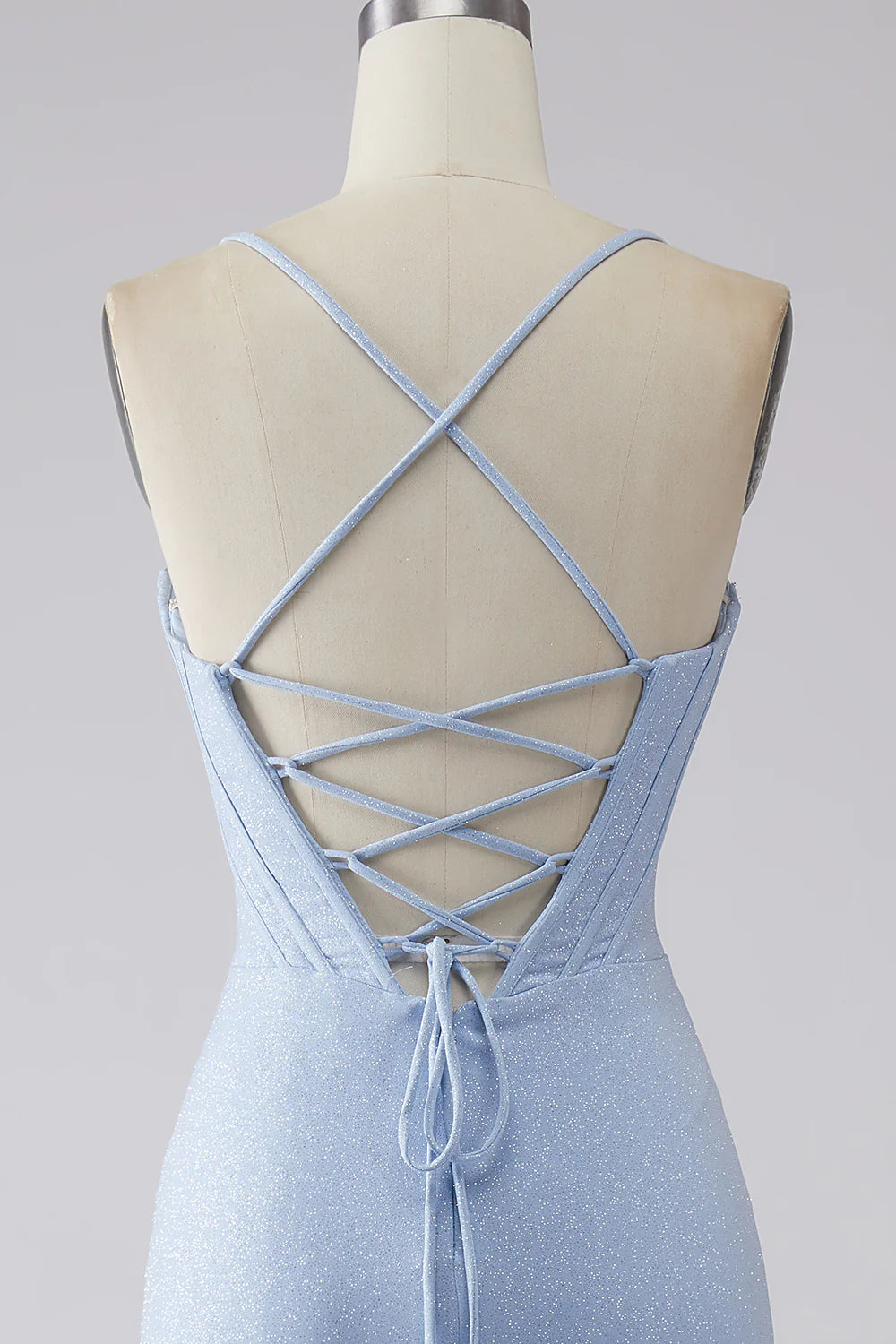 DingJiDress Light Blue Sparkly Mermaid Prom Dress with Slit