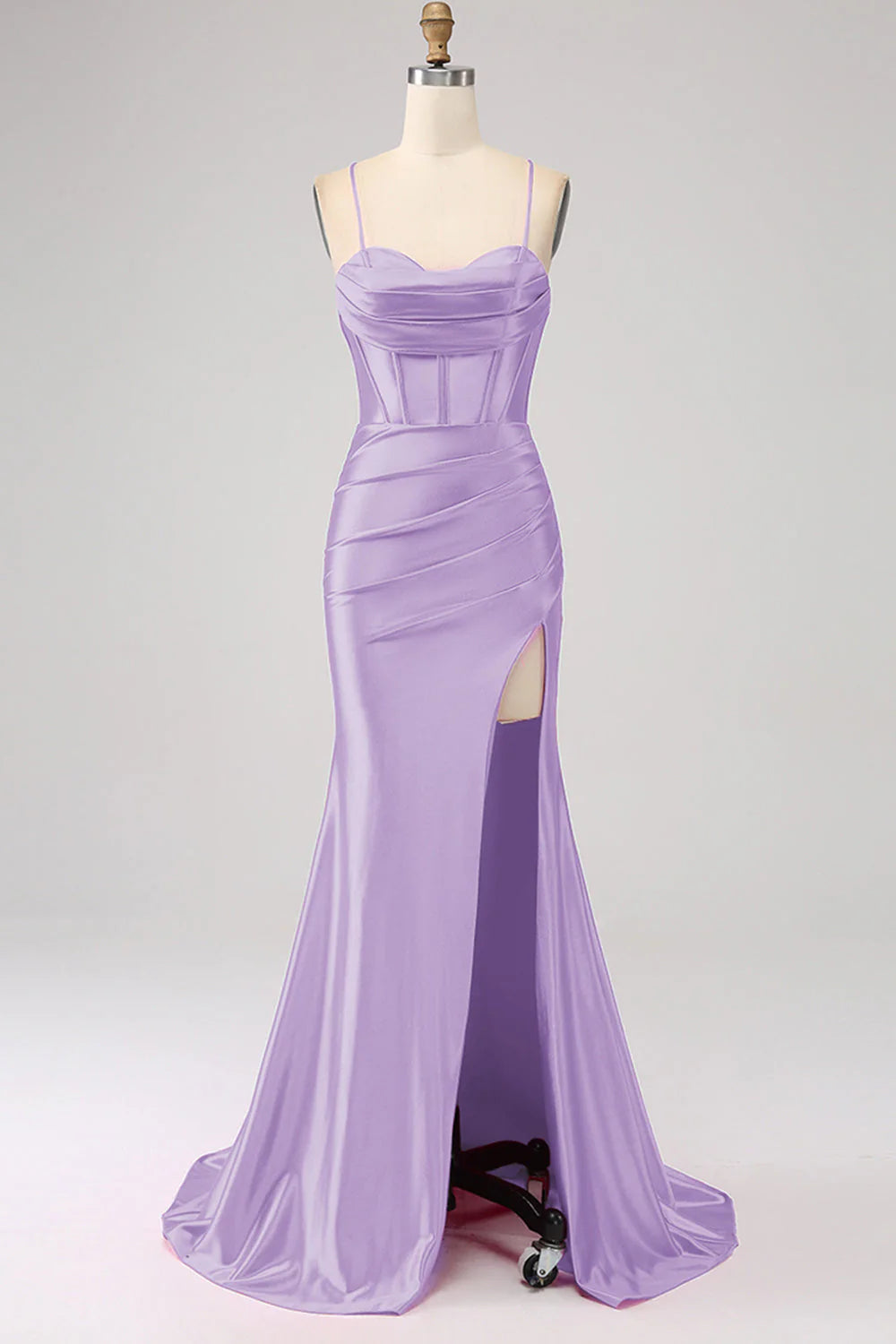 DingJiDress Stunning Red Mermaid Spaghetti Straps Corset Prom Dress with Split Front