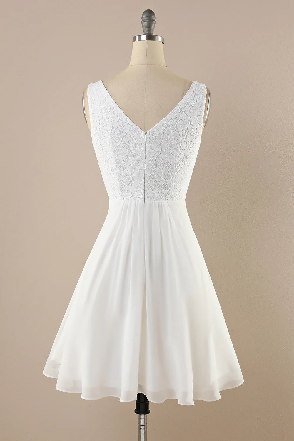 DingJiDress Lace Chiffon Cute Short White Graduation Dress