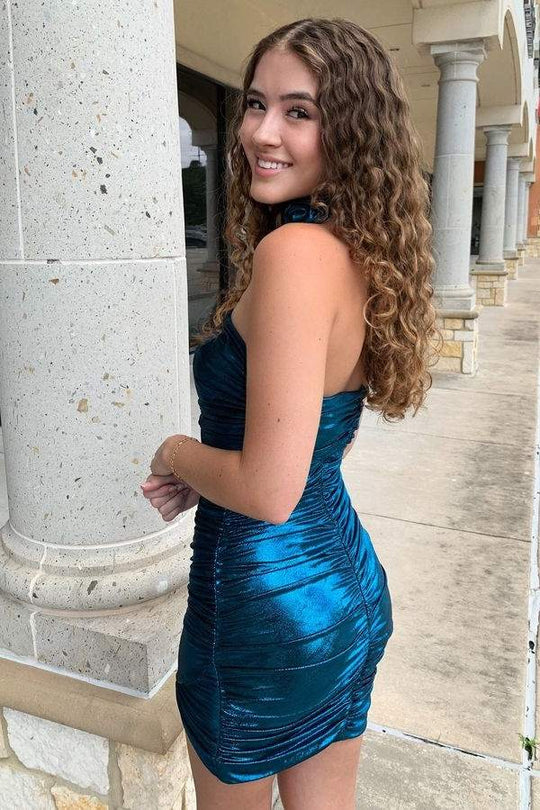 DingJiDress Homecoming Dress Royal Blue Metallic Strapless Tight Graduation Dresses