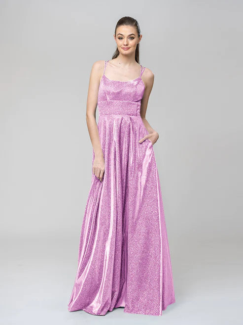 DingJiDress A Line Long Front Slit Metallic Glitter Prom Dresses