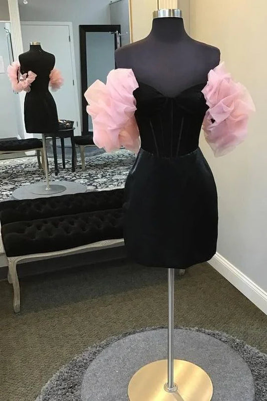 DingJiDress Homecoming Dress Black Off the Shoulder Velvet Tight Graduation Dresses